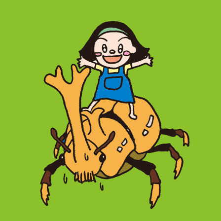 子どもと巨大カブトムシイラスト